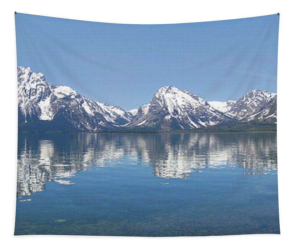 Grand Teton Reflection Panorama Tapestry featuring the photograph Grand Teton Mountains Panorama by Dan Sproul