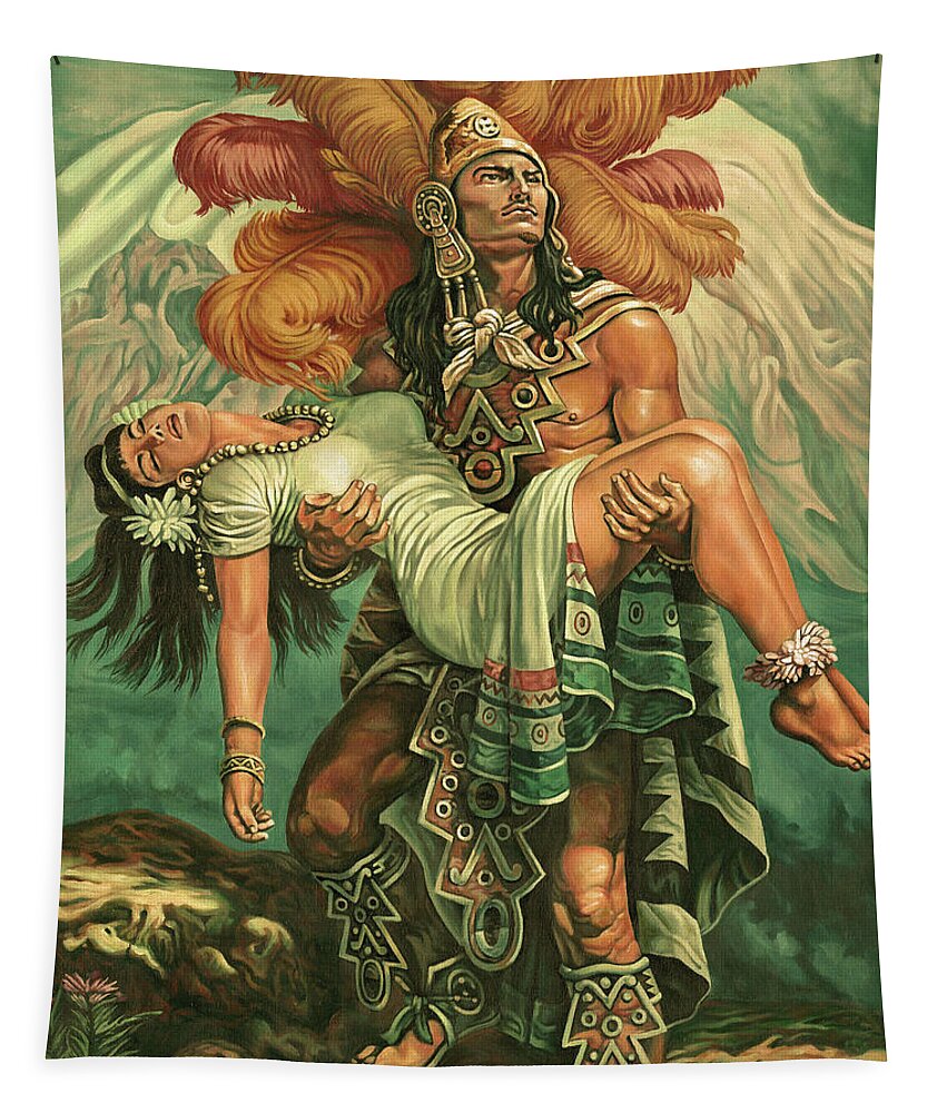 Indian Tapestry featuring the painting Grandeza Azteca Sepia by Daniel Ayala