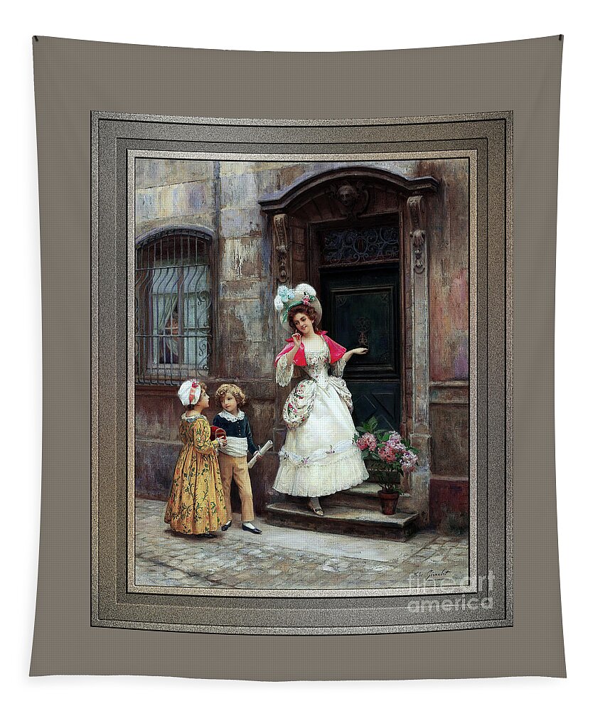 Grandmother’s Birthday Tapestry featuring the painting Grandmothers Birthday by Jules Girardet Remastered Xzendor7 Fine Art Classical Reproductions by Rolando Burbon