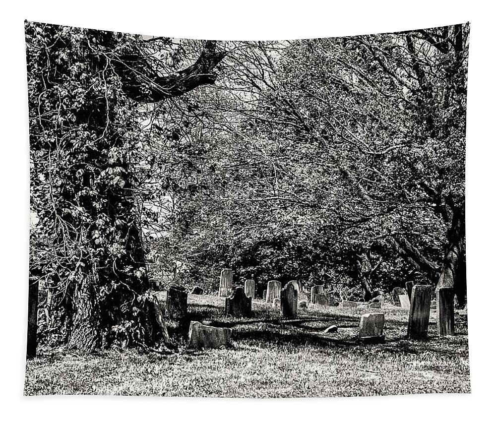 Grave Yard Tombstones Trees B&w Tapestry featuring the photograph Grave Yard1 by John Linnemeyer