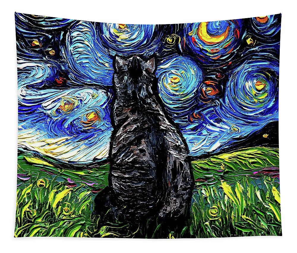 Gray Tabby Night Tapestry featuring the painting Gray Tabby Night by Aja Trier