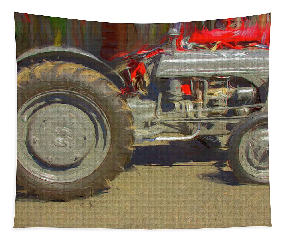 Tractor Tapestry featuring the digital art Gray Tractor Restored by Cathy Anderson