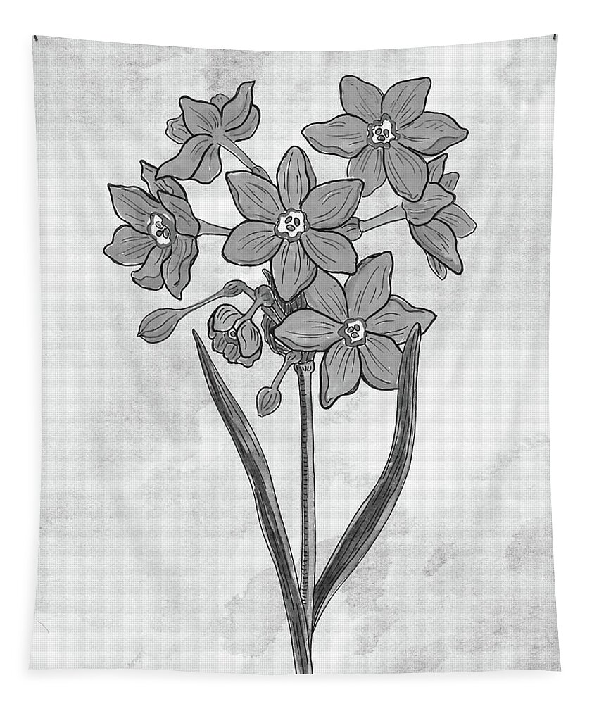 Daffodil Tapestry featuring the painting Gray Watercolor Daffodil On Marble Monochrome Art by Irina Sztukowski