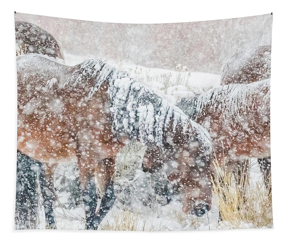 Nevada Tapestry featuring the photograph Grazing in a Blizzard by Marc Crumpler