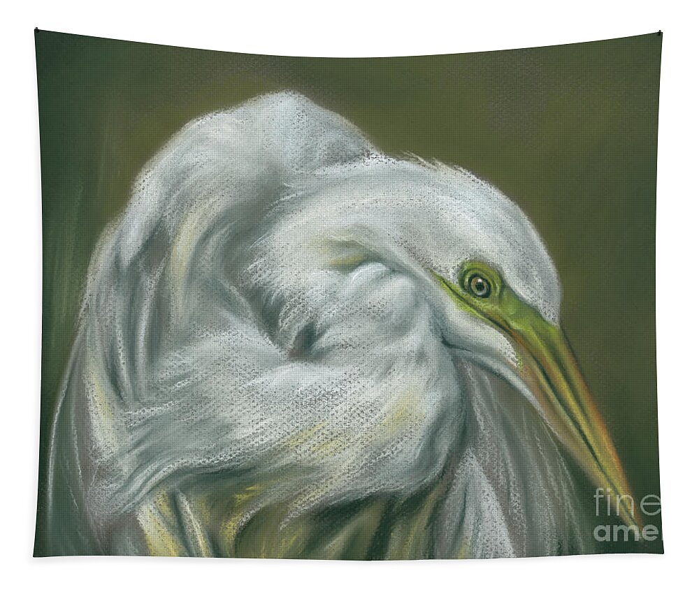 Bird Tapestry featuring the painting Great Egret White Waterfowl Portrait by MM Anderson
