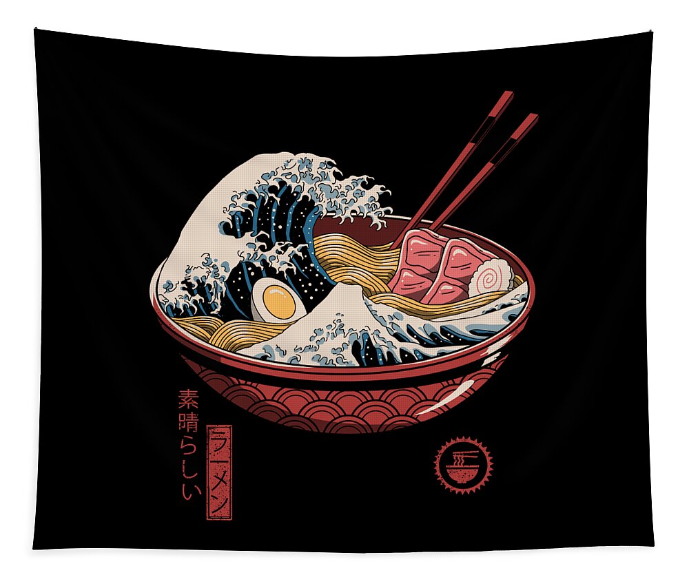 Ramen Tapestry featuring the digital art Great Ramen Wave by Vincent Trinidad