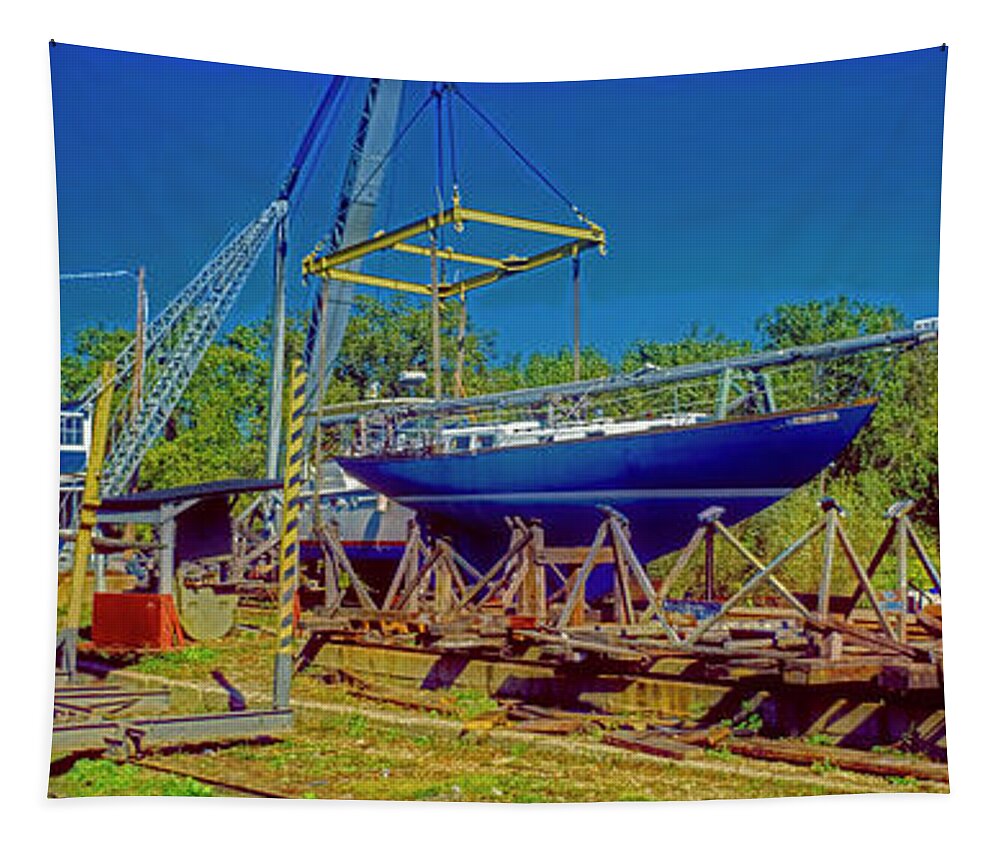 Grebe Tapestry featuring the photograph Grebe Shipyard Chicago Pleasure Boat Dry Dock Ship Builders 516040001 by Tom Jelen