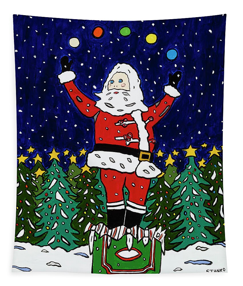 Santa Christmas Green Acres Tapestry featuring the painting Green Acres Santa by Mike Stanko