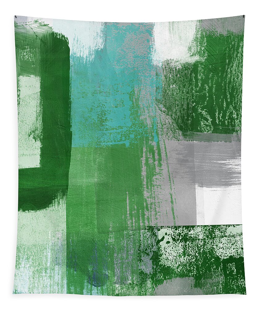 Abstract Tapestry featuring the mixed media Green, Blue and Gray Abstract 2- Art by Linda Woods by Linda Woods