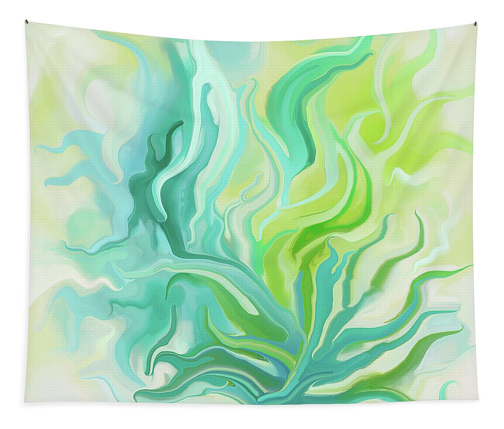 Green Tapestry featuring the digital art Green Fire by Maria Meester