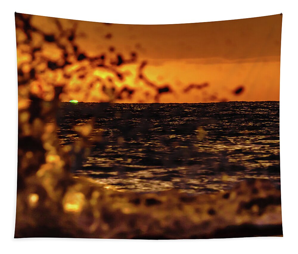 Hawaii Tapestry featuring the photograph Green Flash with Wave Crash by John Bauer