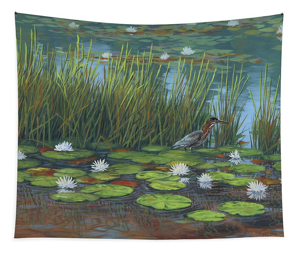 Guy Crittenden Tapestry featuring the painting Green Heron by Guy Crittenden