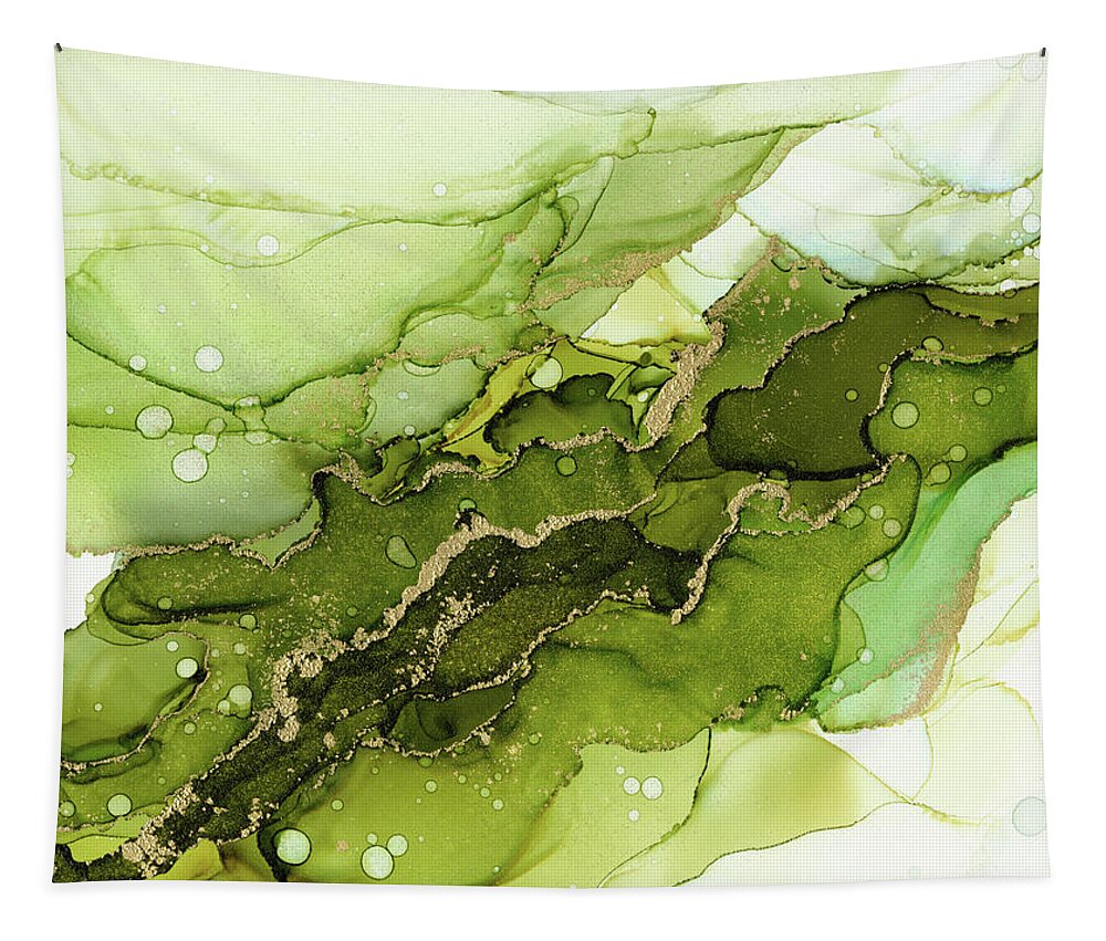 Abstract Ink Tapestry featuring the painting Green Olive and Gold Abstract Ink by Olga Shvartsur