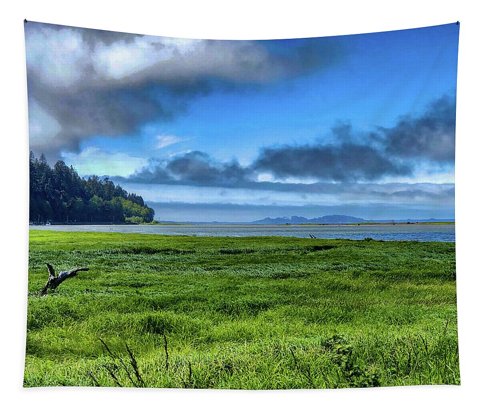 Landscape Tapestry featuring the digital art Green Reed Sea by Chriss Pagani