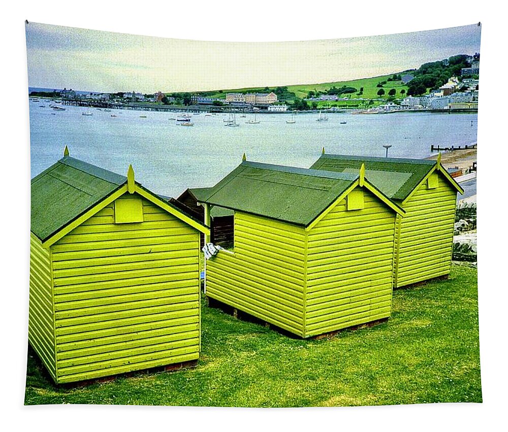 Swanage Tapestry featuring the photograph Green Swanage Beach Huts by Gordon James