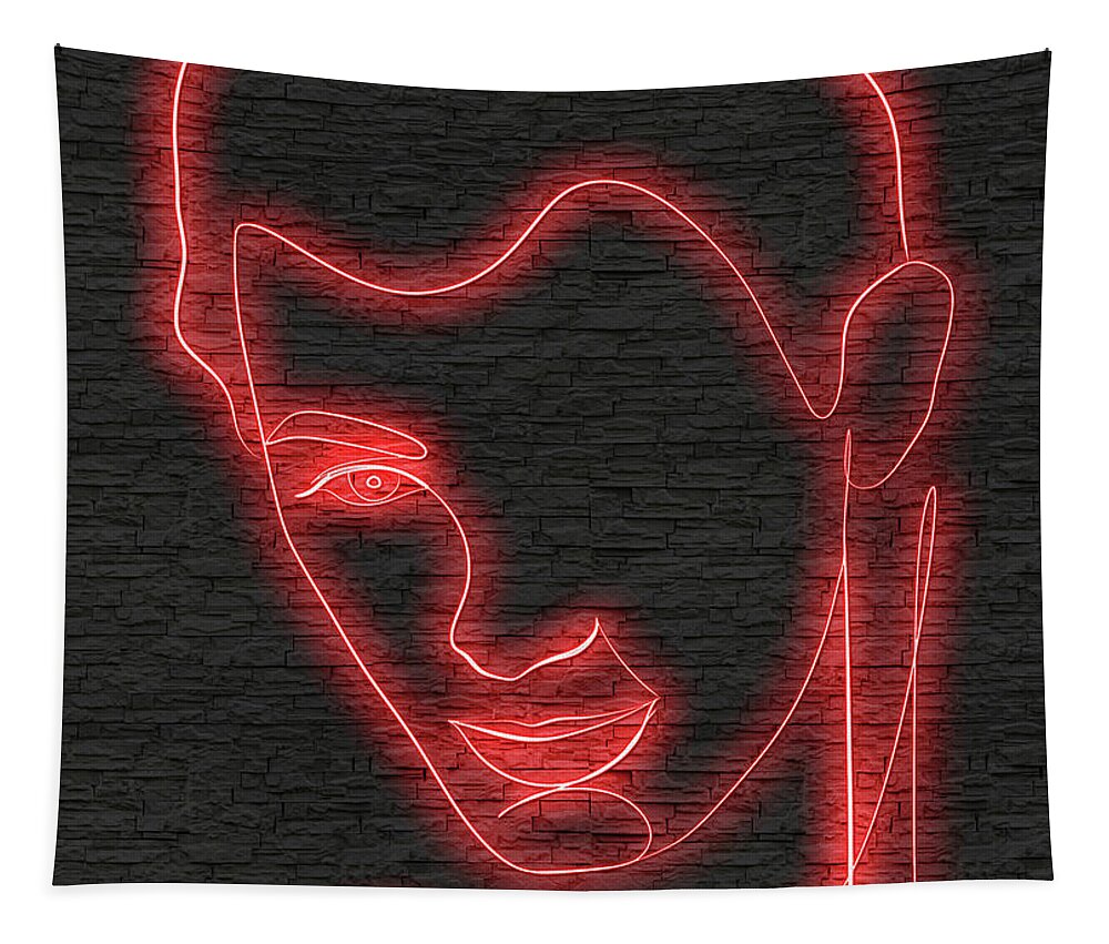 Gregory Peck Tapestry featuring the digital art Gregory Peck neon portait - 2 by Movie World Posters