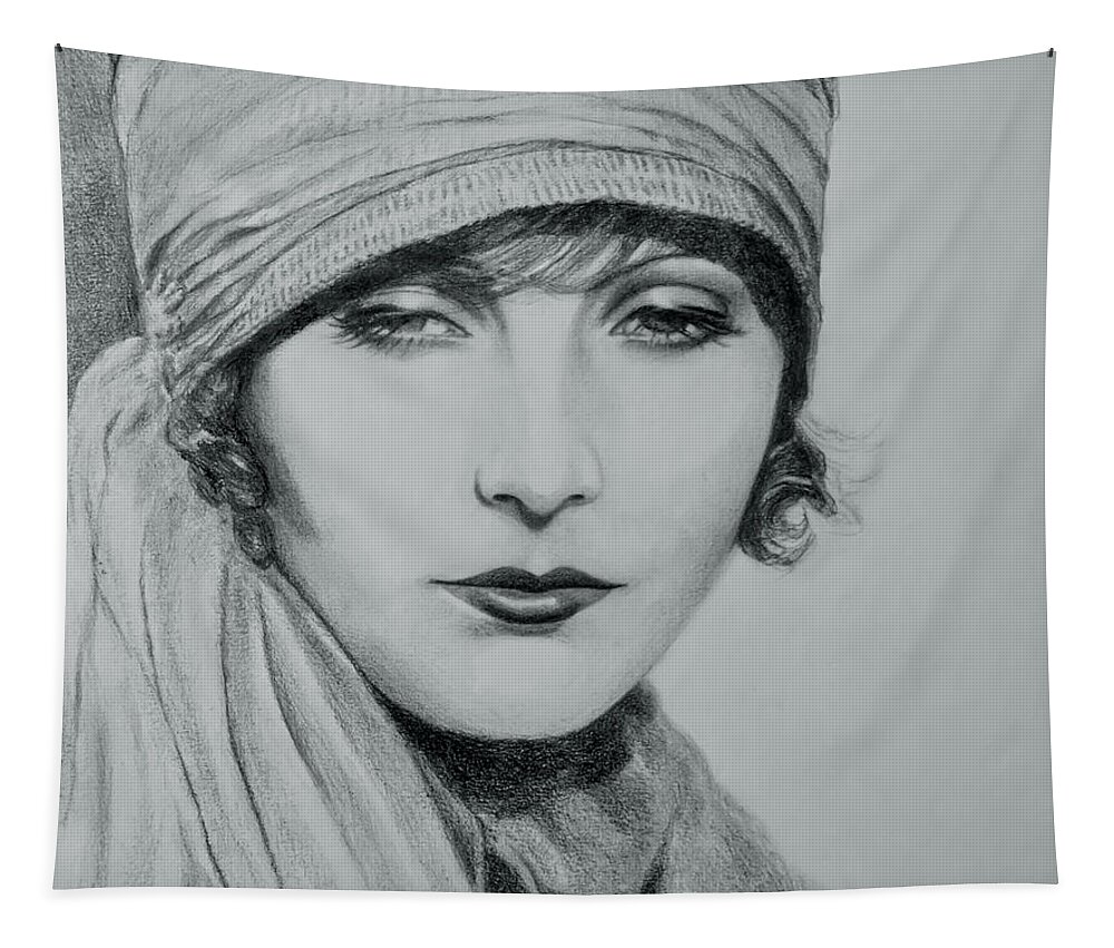 Greta Garbo Tapestry featuring the drawing Greta Garbo 2 by Elaine Berger