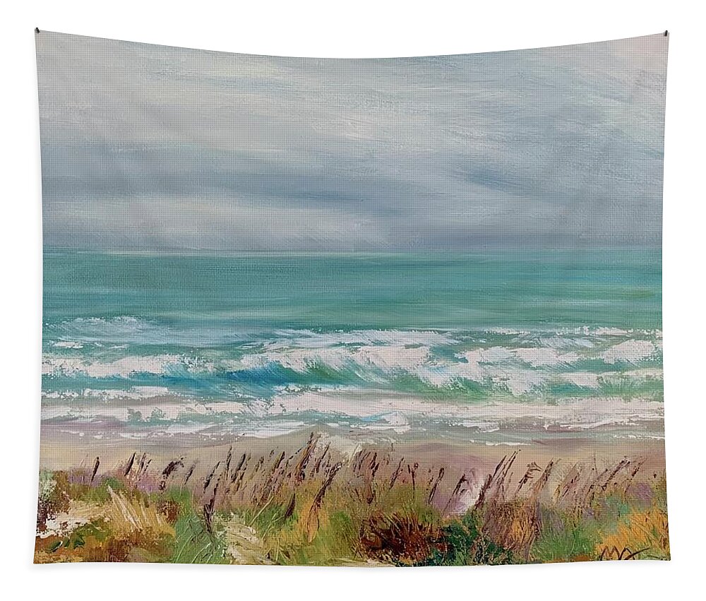 Ocean Tapestry featuring the painting Grey Skies Turquoise Waters by Melissa Torres