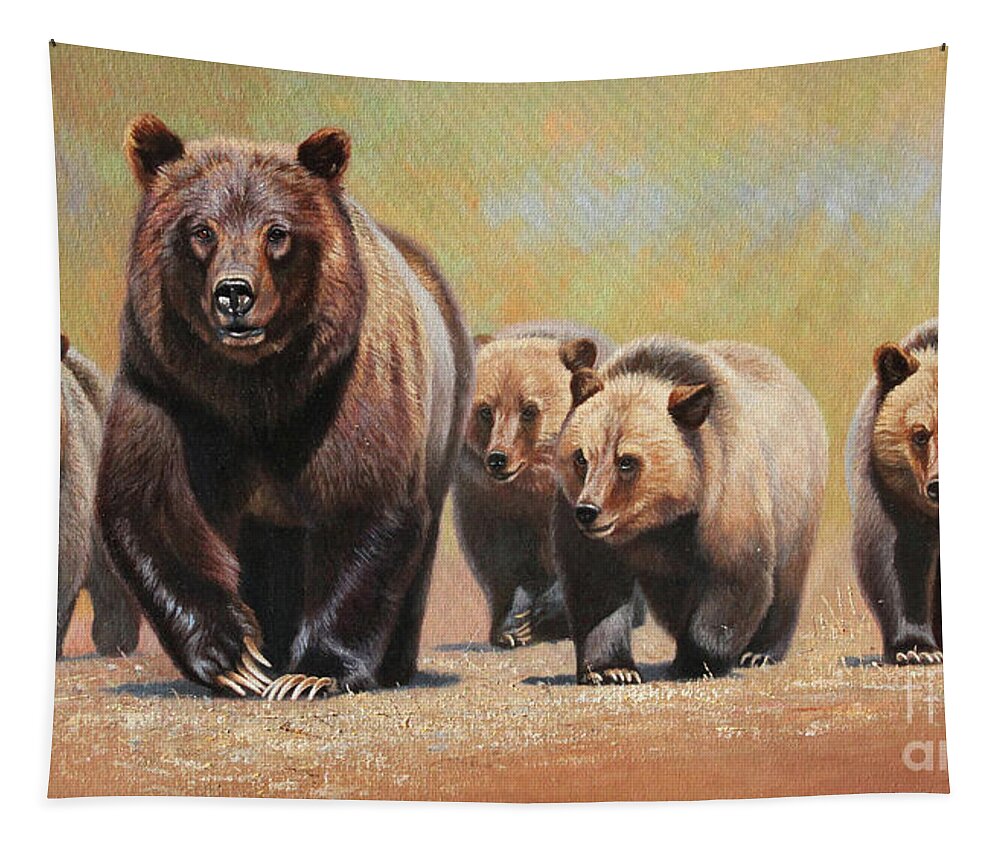Cynthie Fisher Tapestry featuring the painting Grizzly 399 Yellowstone Park by Cynthie Fisher