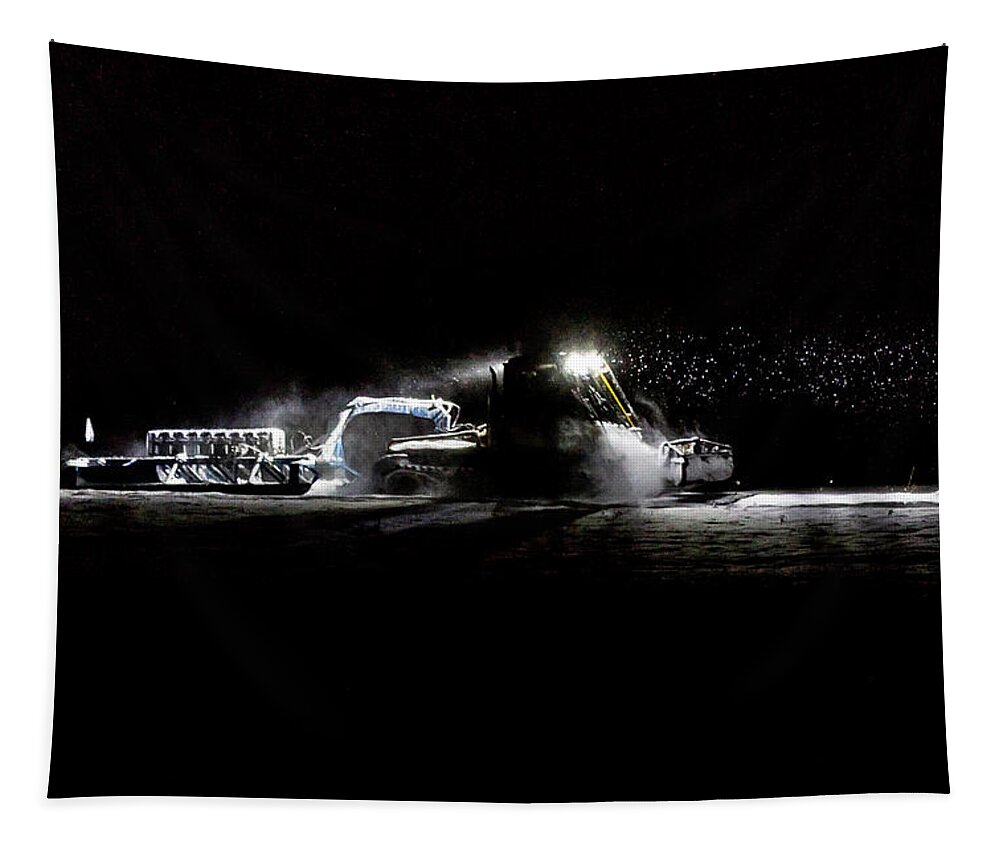 Night Tapestry featuring the photograph Groomer at Night by Tim Kirchoff