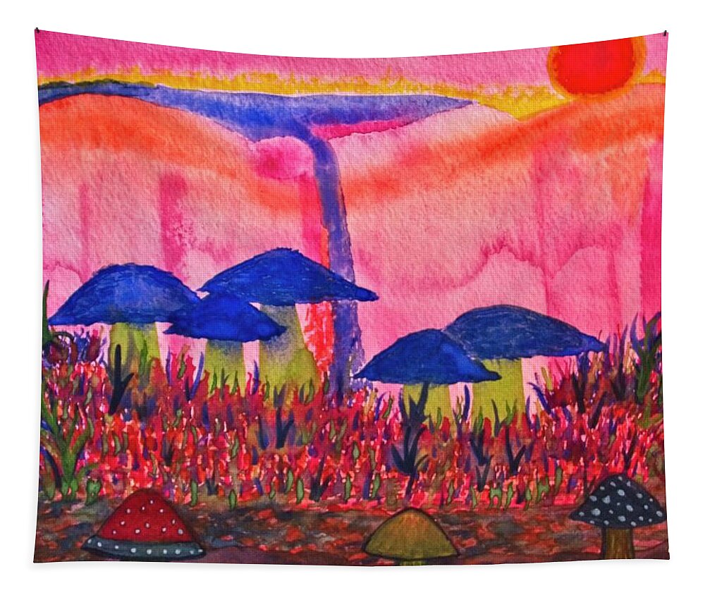 Mushrooms Tapestry featuring the painting Growing Dreams by Karen Nice-Webb