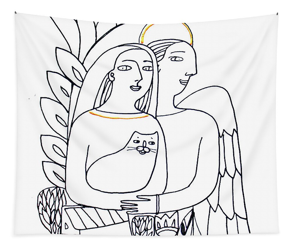 Russian Artists New Wave Tapestry featuring the drawing Guardian Angel by Tatiana Koltachikhina