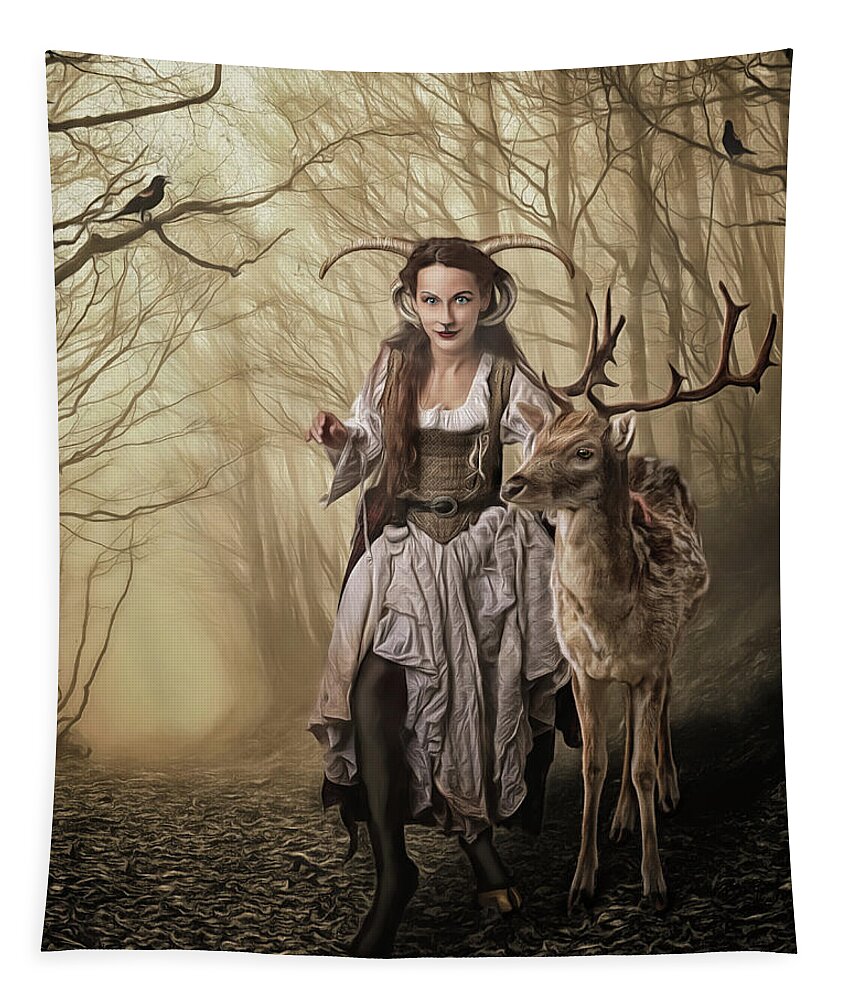 Deer Tapestry featuring the digital art Guardians of the Wood by Brad Barton