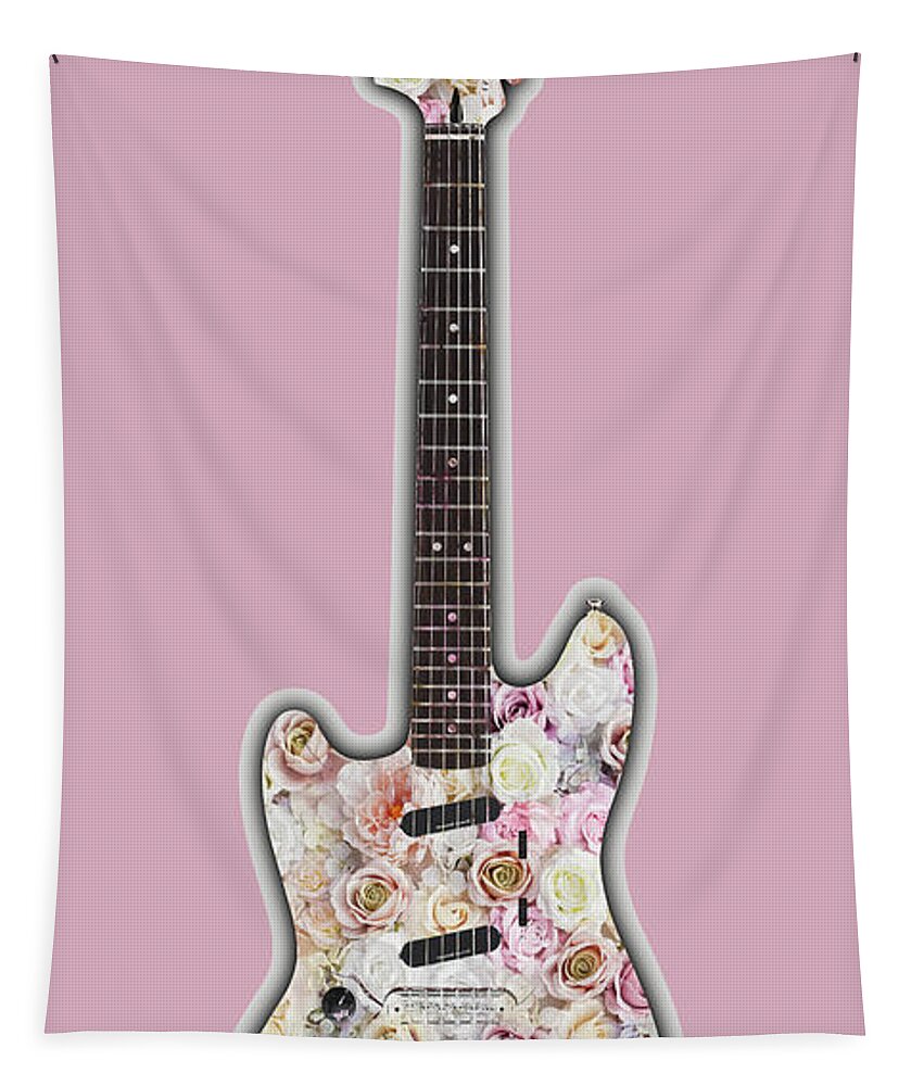 Guitar Tapestry featuring the painting Guitar Flowers Floral by Tony Rubino