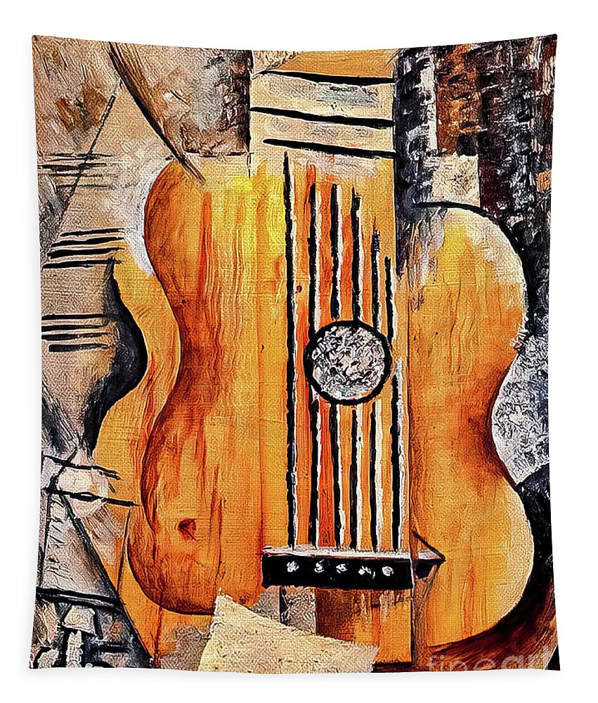 Guitar Tapestry featuring the painting Guitar I Love Eva by Pablo Picasso 1912 by Pablo Picasso