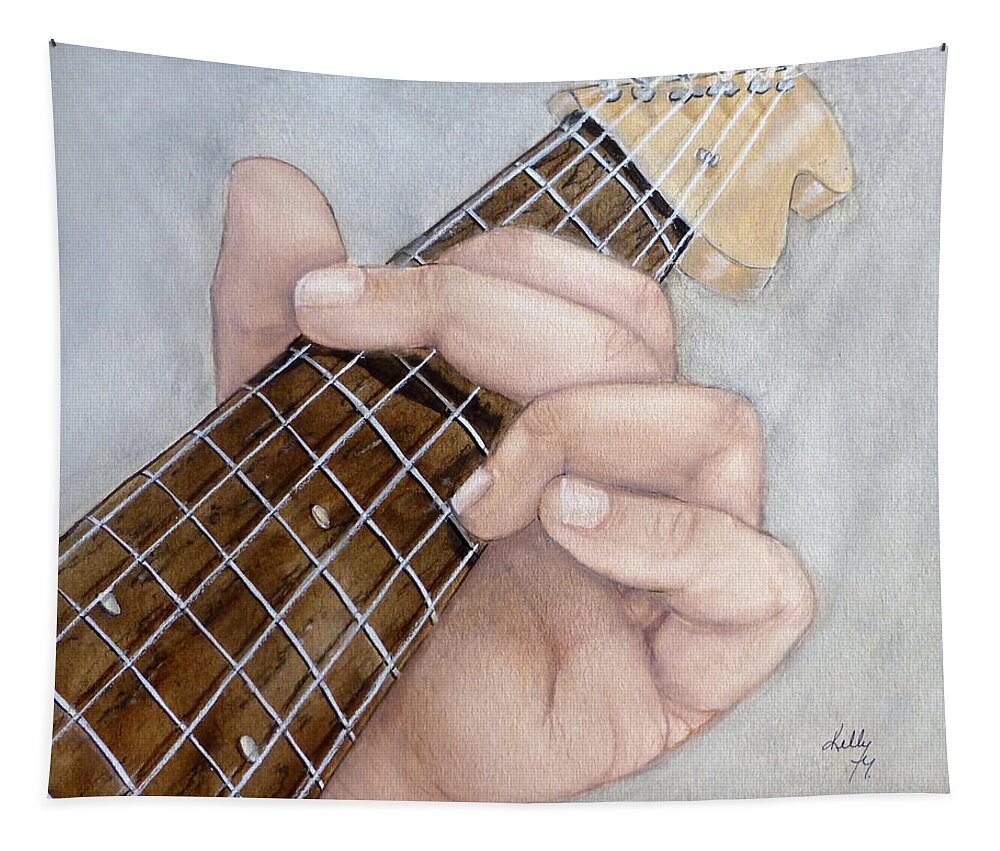 Guitar Strumming Tapestry featuring the painting Guitar Strumming by Kelly Mills