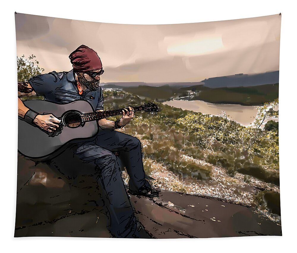 Landscape Tapestry featuring the painting Guitarist - DWP1407212 by Dean Wittle