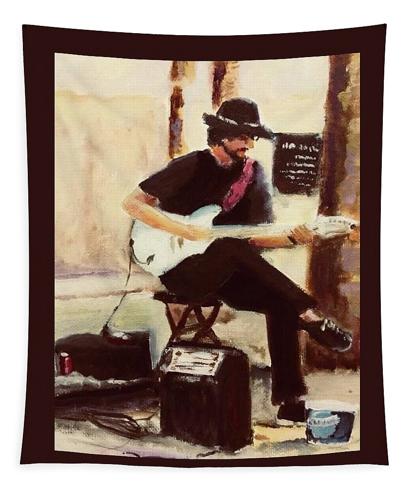 Originall Tapestry featuring the painting Beach Guitarist by Lana Sylber