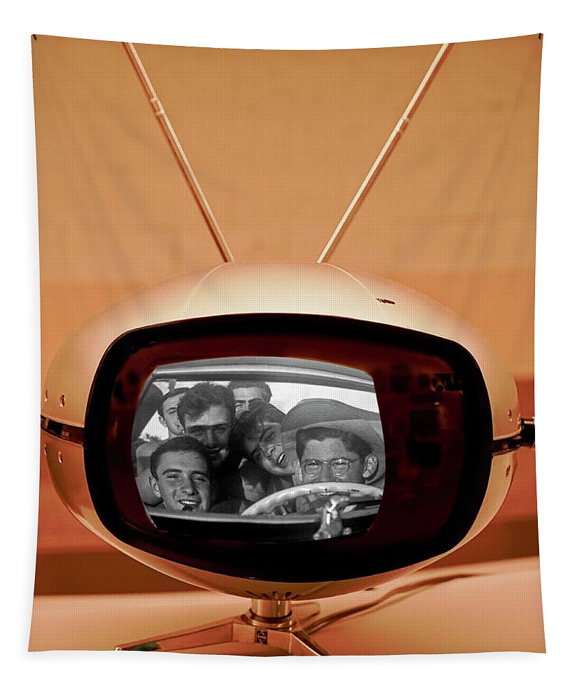 50s Tapestry featuring the digital art Guys Driving 50s Television by Matthew Bamberg