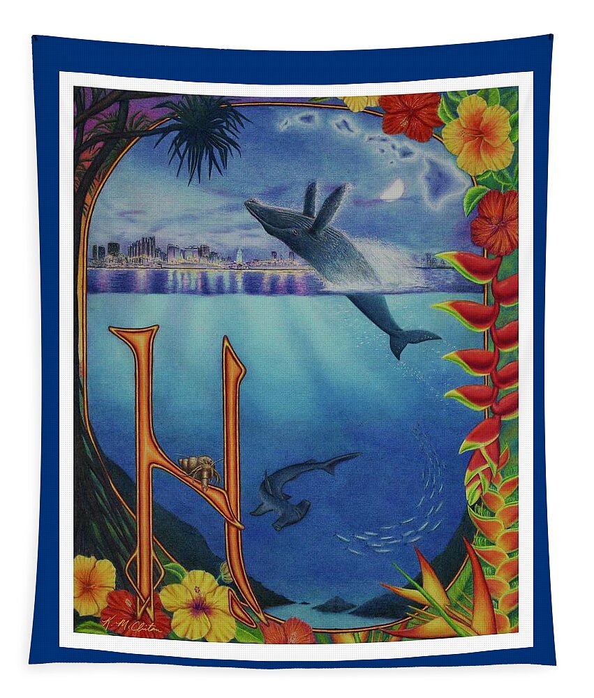 Kim Mcclinton Tapestry featuring the drawing H is for Hawaii by Kim McClinton