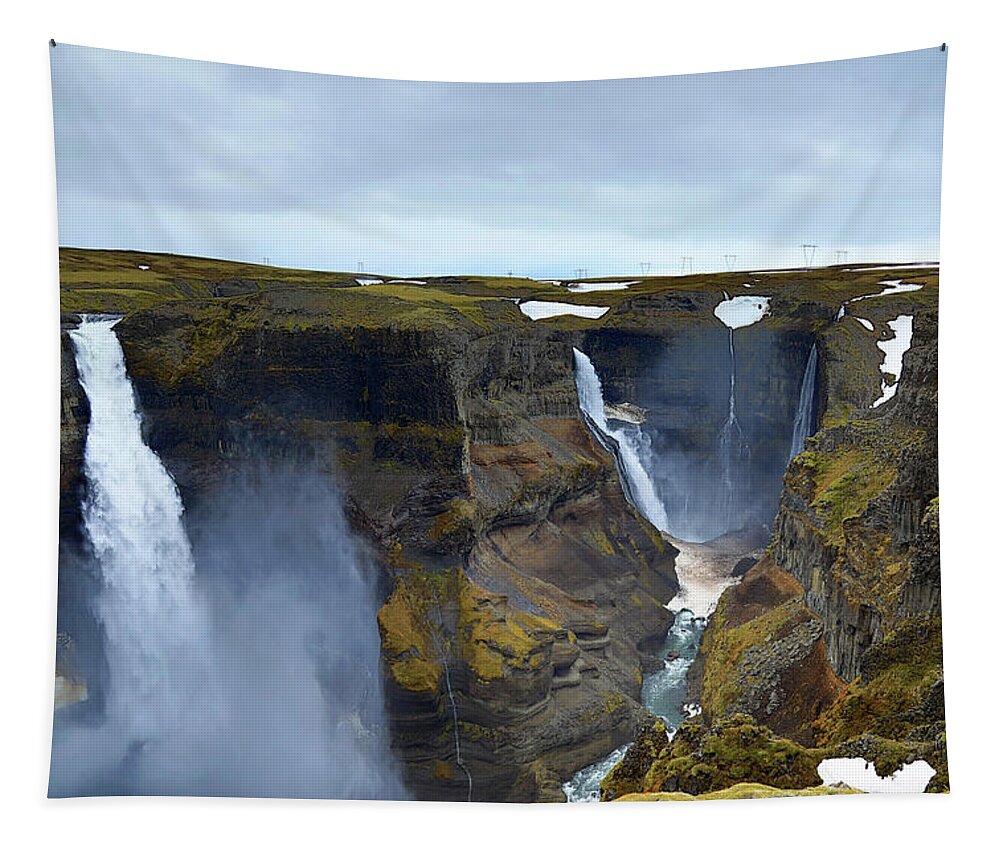 Waterfall Tapestry featuring the photograph Haifoss and Granni Waterfalls Iceland by Richard Krebs
