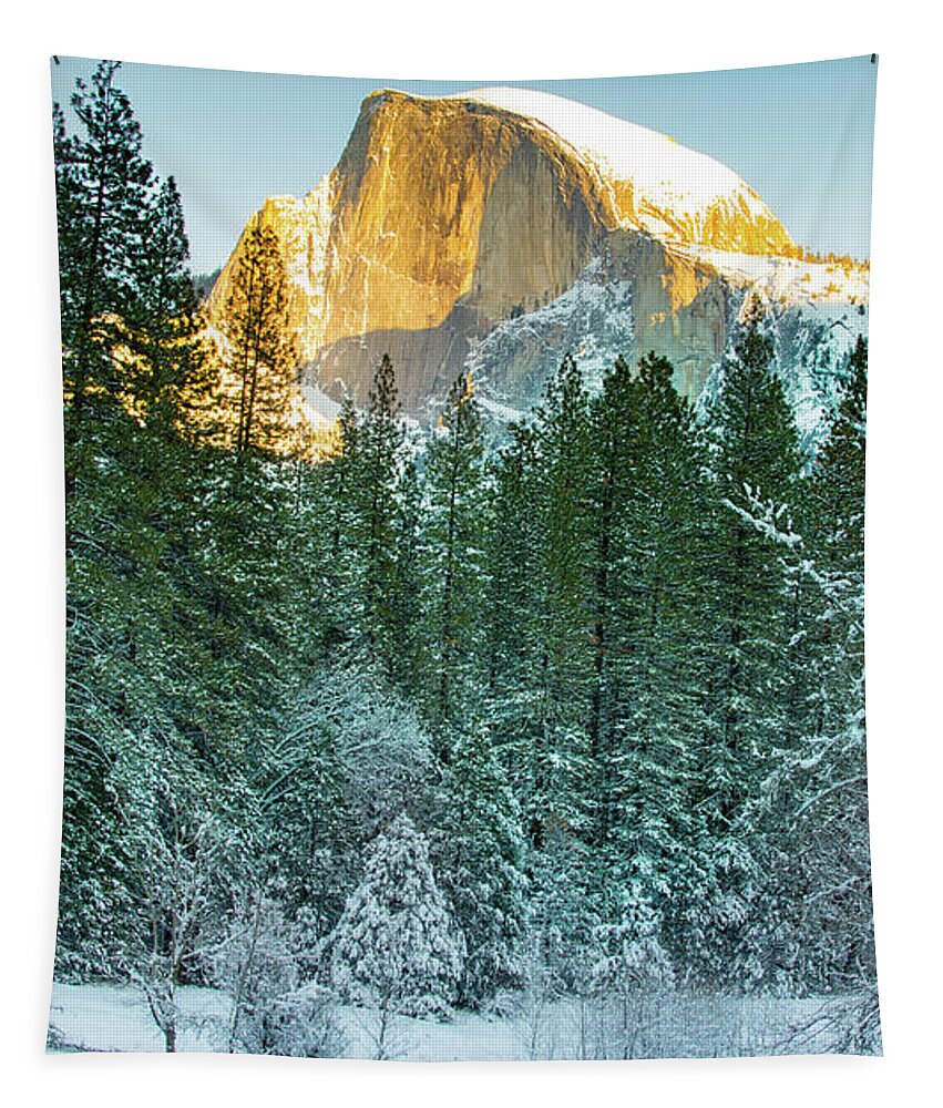 Yosemite National Park Tapestry featuring the photograph Half Dome in Winter by Susan Eileen Evans
