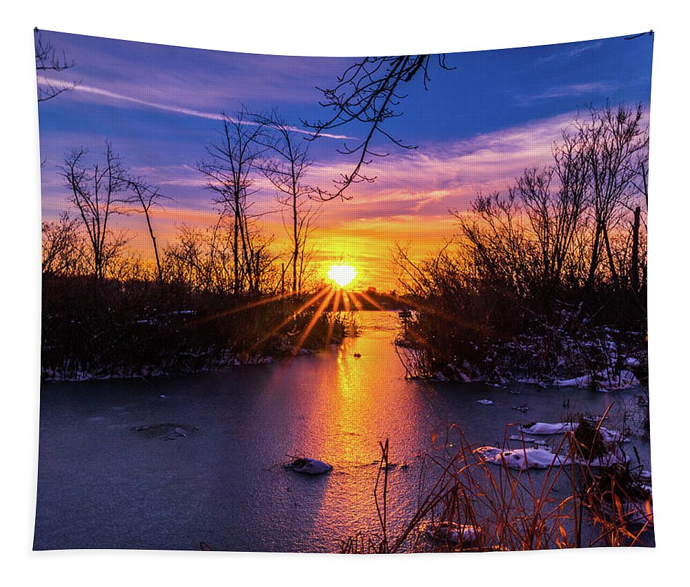 Sunset Tapestry featuring the photograph Halls lake HDR by Nathan Wasylewski