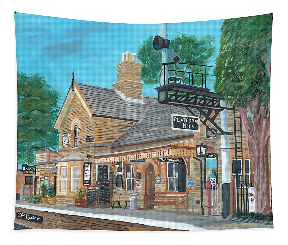Train Tapestry featuring the painting Hampton Loade station by David Bigelow