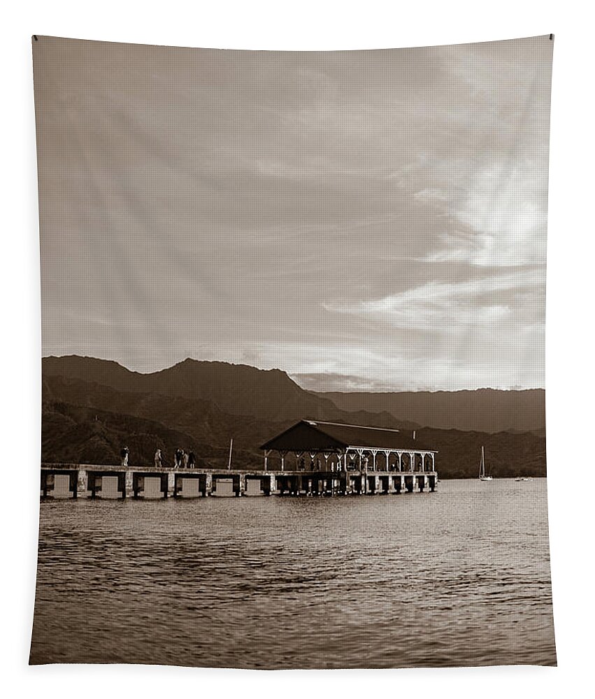 Hawaii Tapestry featuring the photograph Hanalei Bay Pier by David Whitaker Visuals