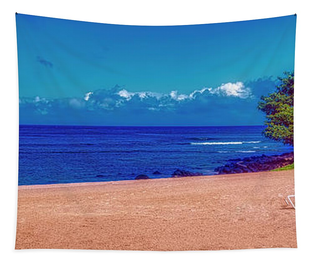 Hanalei Tapestry featuring the photograph Hanalei Bay Puu Poa Beach front Kauai Hawaii by Tom Jelen