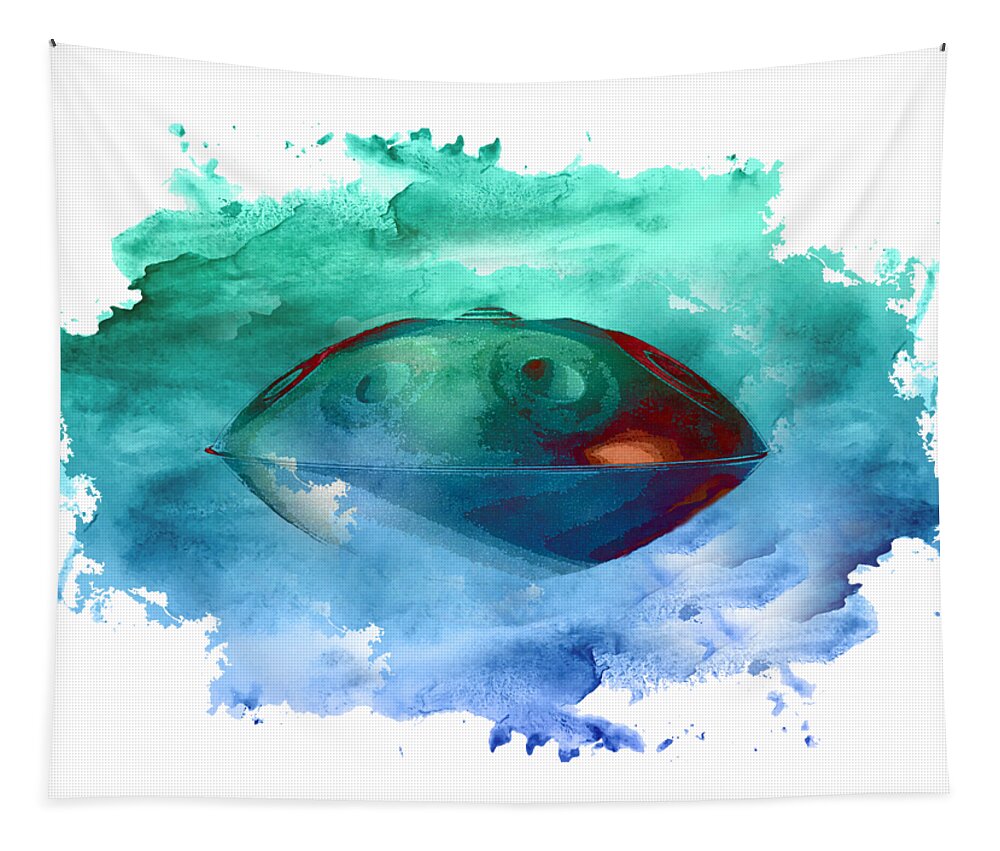 Handpan Tapestry featuring the digital art Handpan in blue by Alexa Szlavics