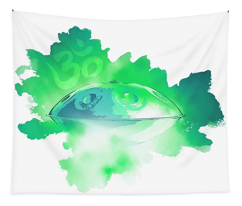 Handpan Tapestry featuring the digital art Handpan Om in green by Alexa Szlavics