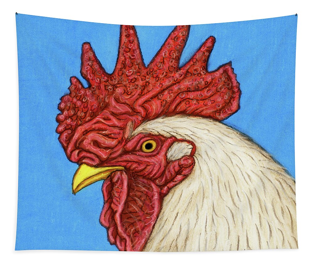 Chicken Tapestry featuring the painting Handsome White Rooster by Amy E Fraser