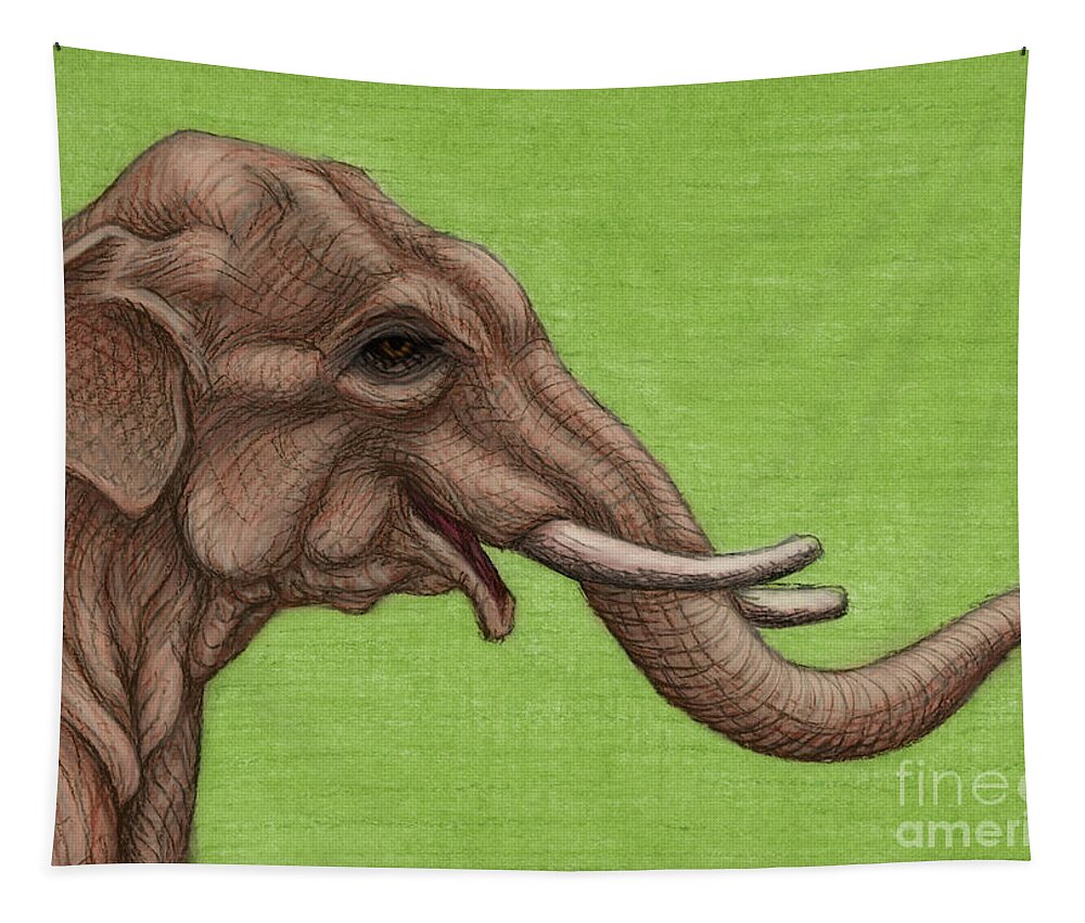 Asian Elephant Tapestry featuring the painting Happy Asian Elephant by Amy E Fraser