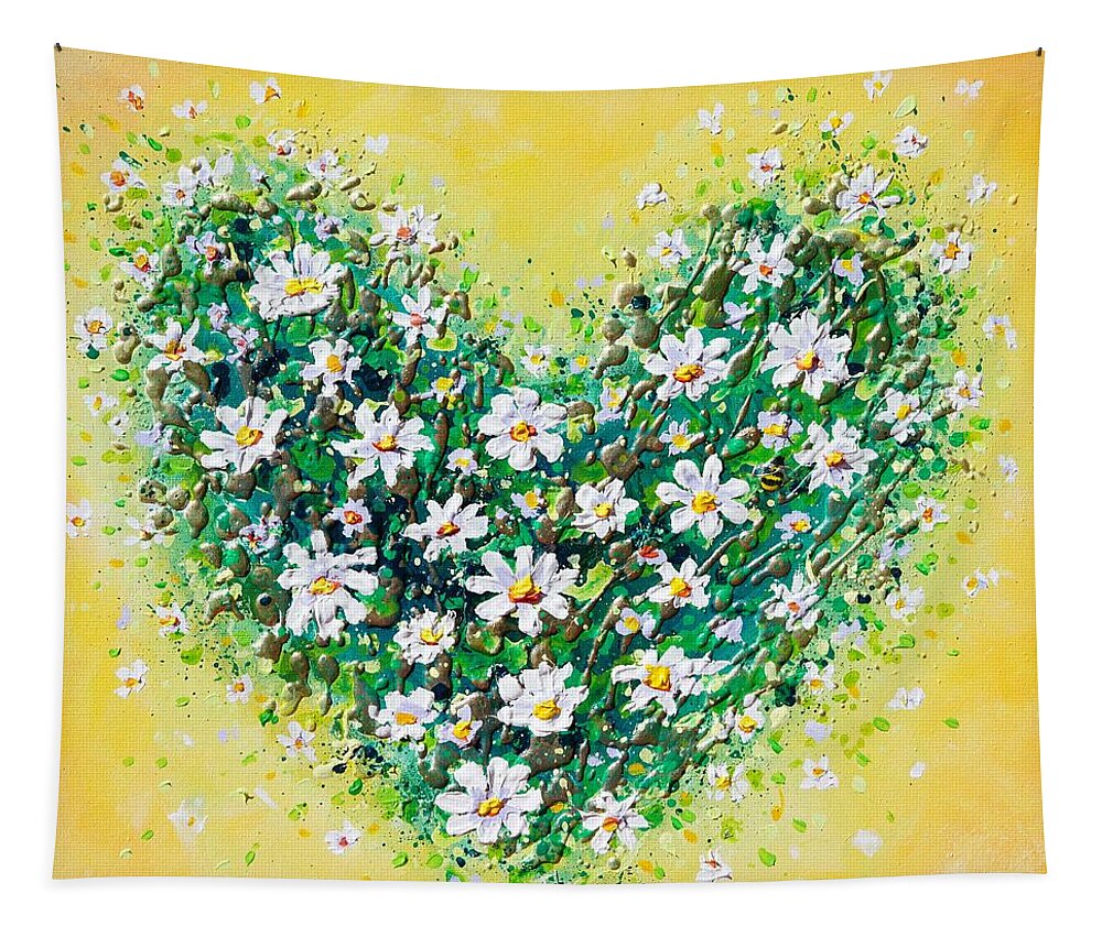 Heart Tapestry featuring the painting Happy Daisy Heart by Amanda Dagg
