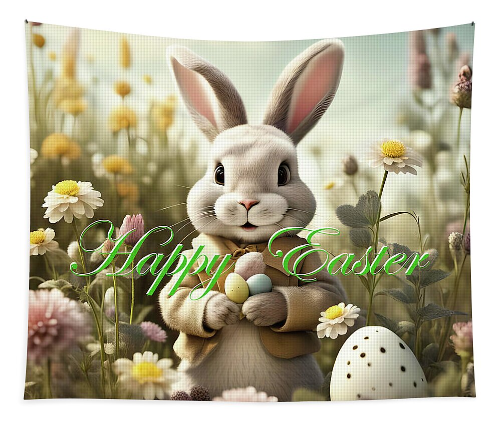 Easter Tapestry featuring the digital art Happy Easter Bunny Easter Day Gift by Peter Kraaibeek