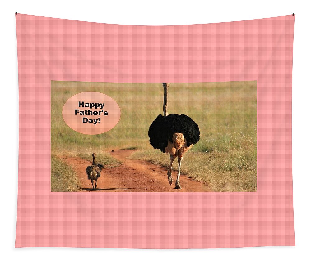 Father's Day Tapestry featuring the mixed media Happy Fathers Day Ostrich Family by Nancy Ayanna Wyatt