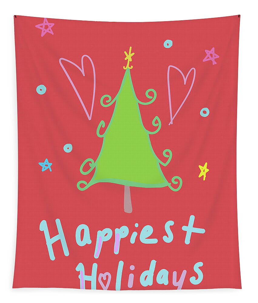 Holiday Tapestry featuring the digital art Happy Holidays Tree by Ashley Rice