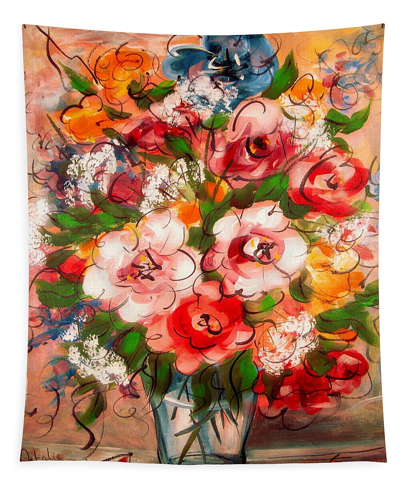 Red Flowers Tapestry featuring the painting Happy Memories by Natalie Holland