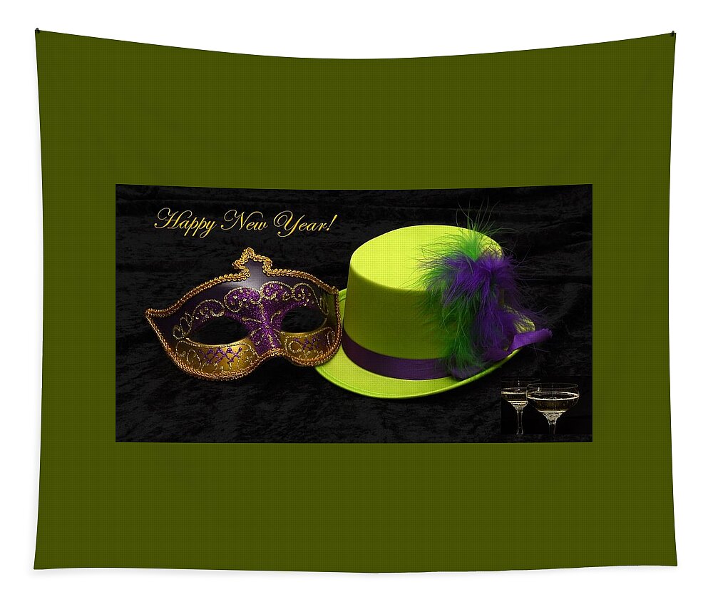 Happy Tapestry featuring the photograph Happy New Year Hat and Mask by Nancy Ayanna Wyatt